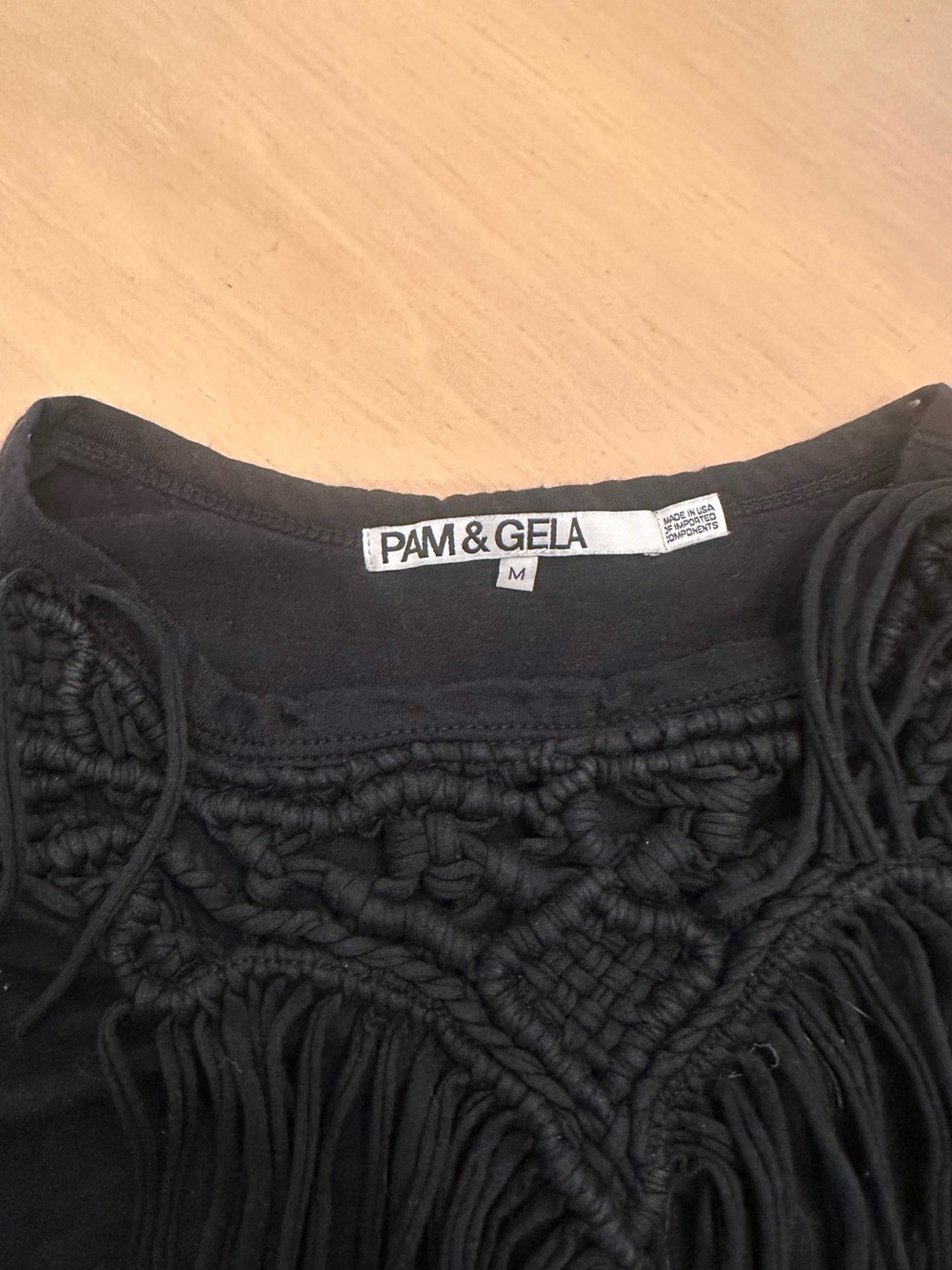 Pam & Gela black sleeveless top with fringe size medium